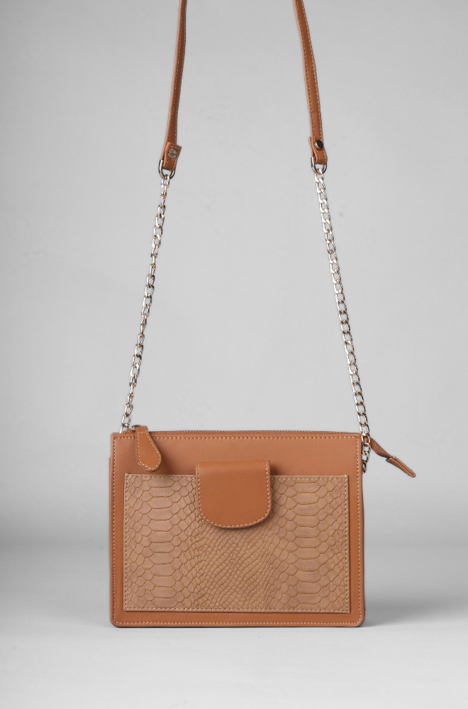 CROCO SLING BAG TAN