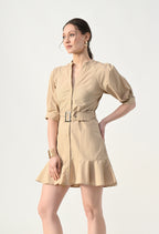 Structure Waist Shirt Dress Beige
